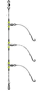 The three hook flapper rig, best for catching smaller fish close in in the surf.