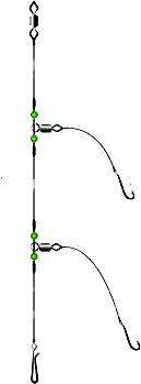 The two-hook flapper rig, one of the most productive surf fishing rigs.